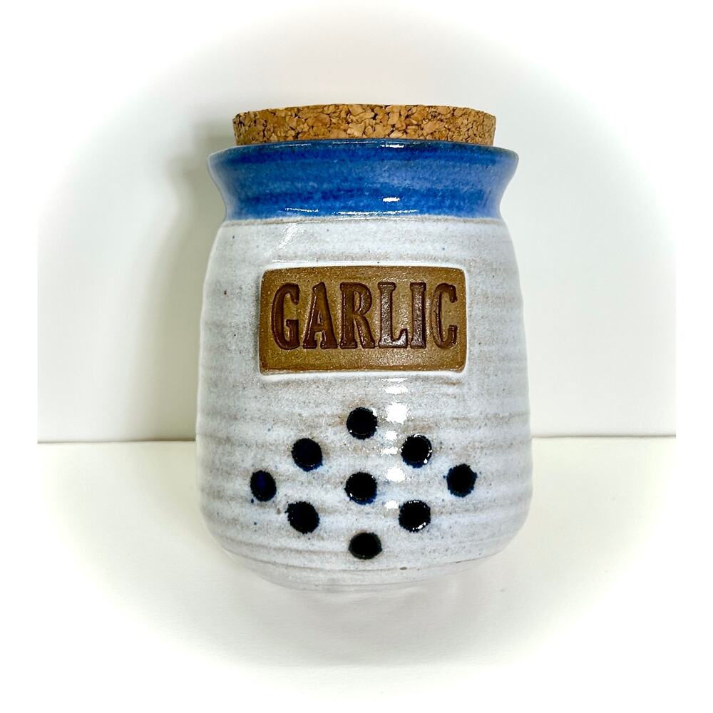 Stoneware Wall Mount Garlic Keeper - Studio Signed Pottery VTG 90s, Rustic Decor